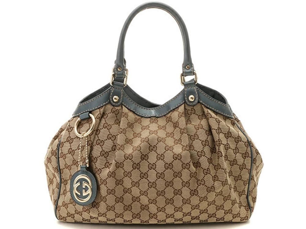 Gucci bag tote GG Sukey Beige Cream metallic blue canvas